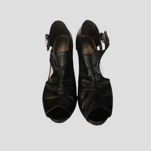 Black Four Inch Peep Toe Heel